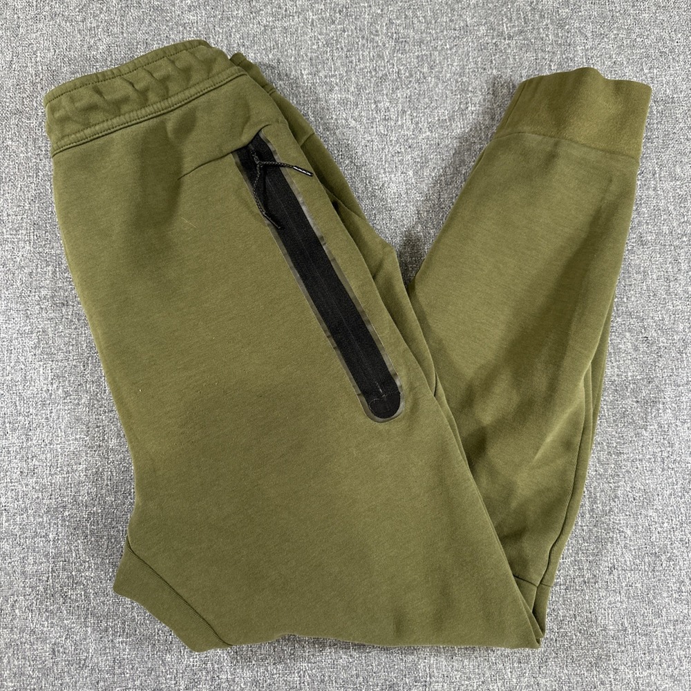 Nike Tech Fleece Jogger Pants Mens Medium Green Button‎ Tapered Sweatpants Gym